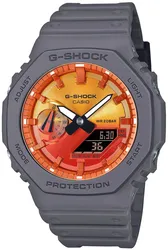G-Shock GA-2100FL-8A אחריות יבואן רשמי l שעון יד ג׳י שוק אנלוגי דיגיטלי יוניסקס עם לוח בעיצוב להבות של בגוון כתום