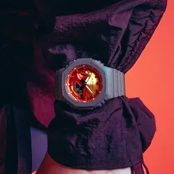 G-Shock GA-2100FL-8A אחריות יבואן רשמי l שעון יד ג׳י שוק אנלוגי דיגיטלי יוניסקס עם לוח בעיצוב להבות