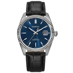 Emboss EMLEMHSSNMS000LBL - שעון יוקרתי לגבר אחריות יבואן רשמי l שעון רצועת עור שחורה l שעון יד אמבוס l מתנה מושלמת l