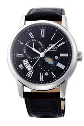 RA-AK0010B Orient Sun & Moon הוא שעון אוטומטי קלאסי ואלגנטי בקוטר 42 מ"מ, המשלב תצוגת שמש וירח (Sun & Moon) עם חלון פתוח לחוגה (Open Heart) ומנגנון מכני