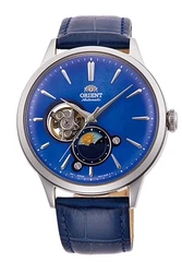 RA-AS0103A Orient Classic Sun & Moon הוא שעון אלגנטי מכני אוטומטי הכולל מנגנון גלוי (Open Heart), מחוון יום/לילה ייחודי וזכוכית ספיר